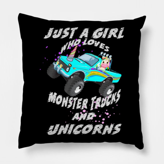 Just A Girl Who Loves Monster Trucks And Unicorns- Pillow by Xizin Gao