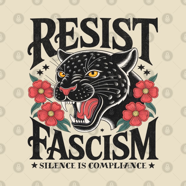 Resist Fascism Vintage Floral Black Cat