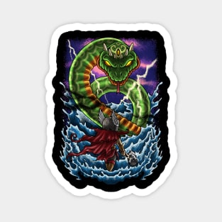 Ragnarok Showdown: Thor vs Jormungandr Design Magnet