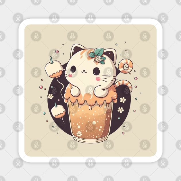 Kawaii Japanese Anime Cat Bubble Tea - Neko Kitty Drawing by DNT