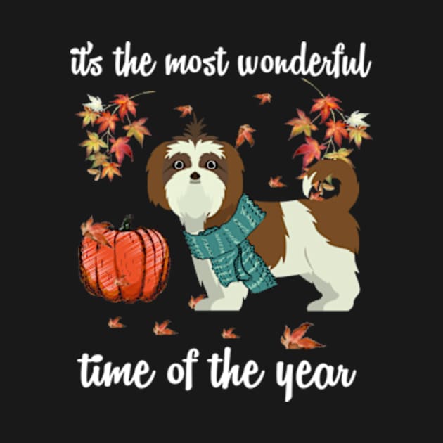 Shih Tzu Dog Autumn Fall Most Wonderful Time Maple Gift by AstridLdenOs