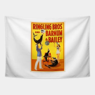 Ringling Bros Barnum & Bailey CIRCUS ACROBATIC SEA LIONS and TRICKS Vintage American Tapestry