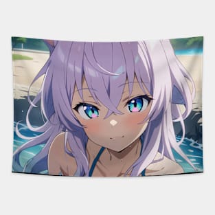 Anime Girl Beach Day Tapestry