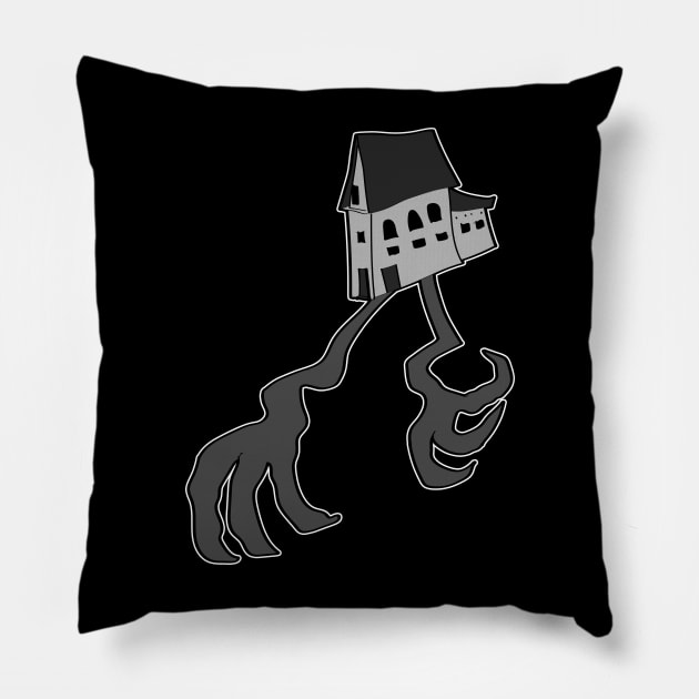 baba yaga house b&w Pillow by Slavstuff