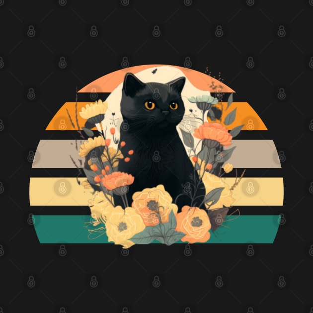 Black cat with flowers by Clouth Clothing 