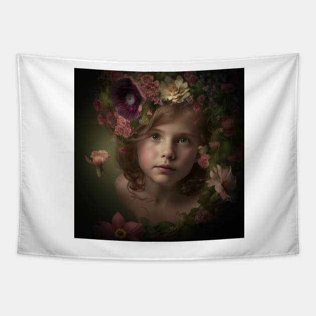 A Young Girl Wearing a Garland of Flowers Tapestry by daniel4510