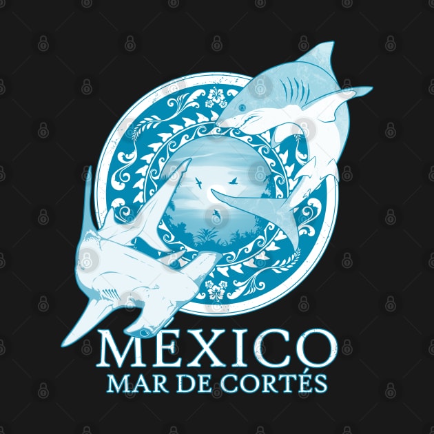 White Shark and Hammerhead Shark Mexico Sea of Cortez by NicGrayTees