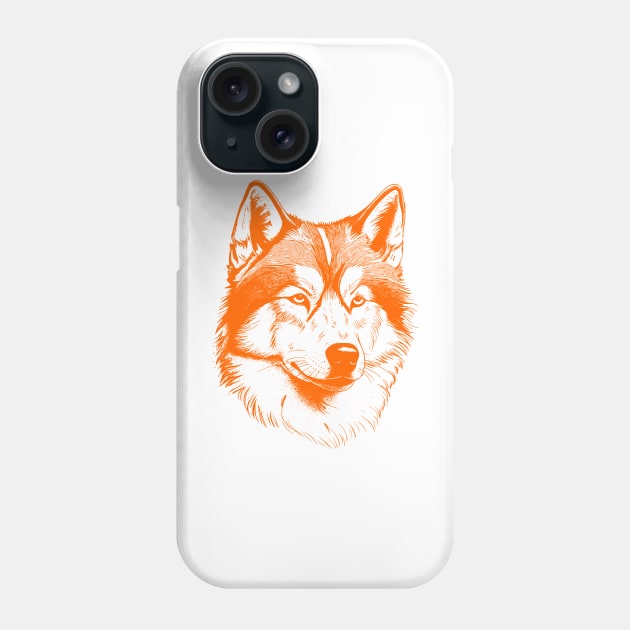 Alaskan Malamute dog art illustration in orange Phone Case by Danielleroyer