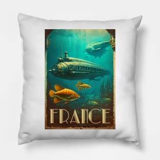 France Underwater Vintage Travel Art Poster Pillow