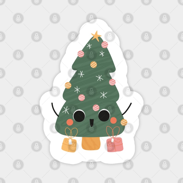 Christmas tree in Very Happy Holiday mood Magnet by Foresty Illustrations