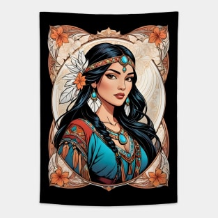 Pocahontas native American tribal retro vintage floral design Tapestry