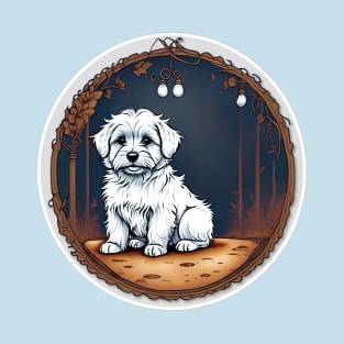 A White Havanese Puppy Dog Night Portrait Illustration T-Shirt