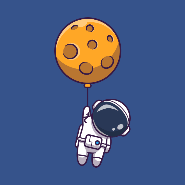 Cute Astronaut Floating With Moon Balloon Cartoon by Catalyst Labs