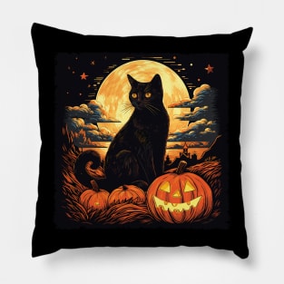 Halloween Cat Standing On Pumpkin Halloween Pillow