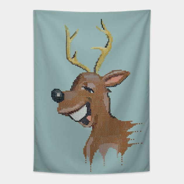 REINDEER - Funny Fake Embroidery Christmas print Tapestry by Colette