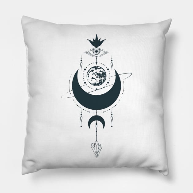 Hand Drawn Mystical Moon Pillow by Unestore