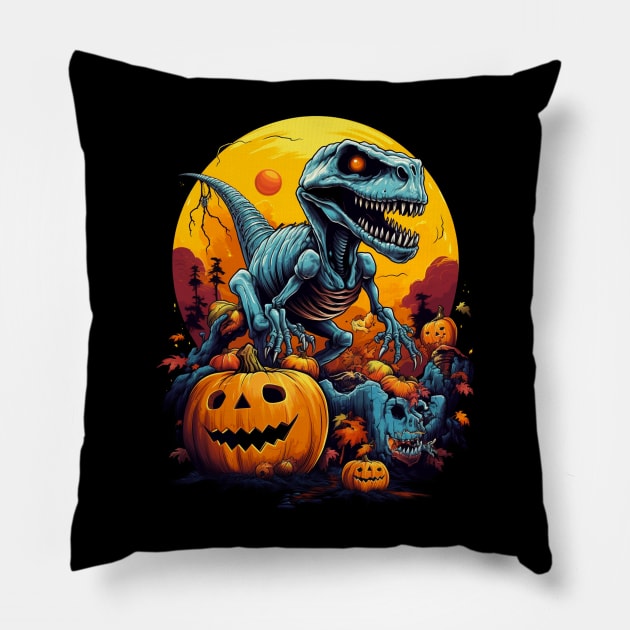 Halloween Skeleton Zombie Ghost Riding T Rex Funny Pumpkin Pillow by Spit in my face PODCAST