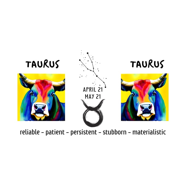 watercolor Taurus zodiac sign and characteristics by Artpassion