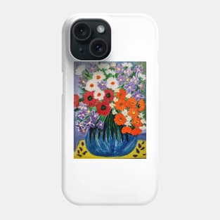 a beautiful abstract flowers set against a lovely blue and glass vase . Phone Case