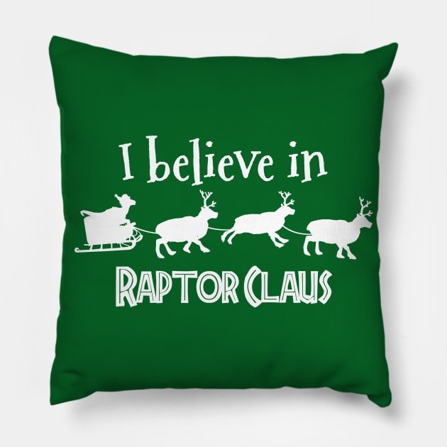Ark Survival Evolved- I Believe in Raptor Claus White Pillow by Cactus Sands