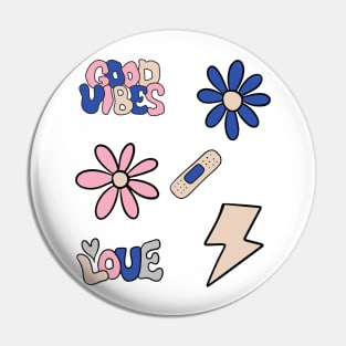 Retro Flower Power Funky Good Vibes and Love Pin