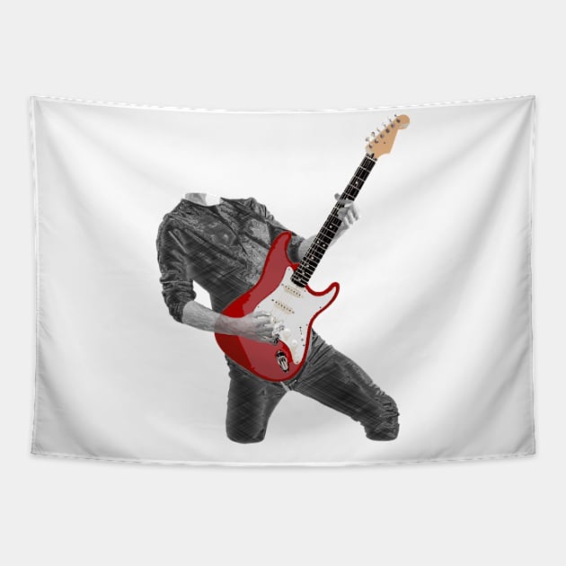 Rock n Roll Guitar Player, Red Tapestry by Lusy