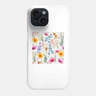 Watercolor Assorted Wildflowers Pattern 1 Phone Case