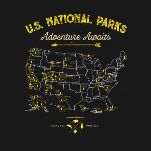 National Parks Map Camping Hiking T-Shirt