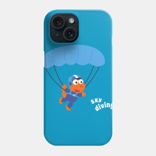 cartoon illustration of skydiving with litlle dinosaur Phone Case