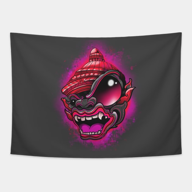 monkey warrior pink Tapestry by Sing-Toe-Wrote 