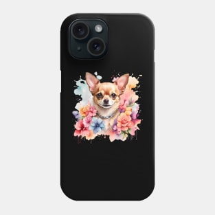 A chihuahua decorated with beautiful watercolor flowers Phone Case