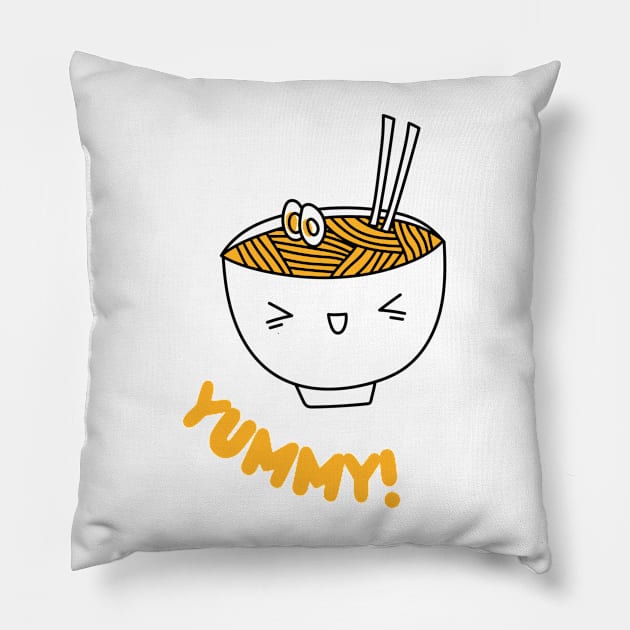 Savor the Smile: Kawaii Ramen Delight Pillow by Teeeshirt