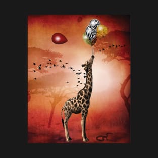 The Giraffe Travels Through Africa With Her Animal Skin Balloons T-Shirt