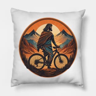 Jesus and his mountain bike Pillow
