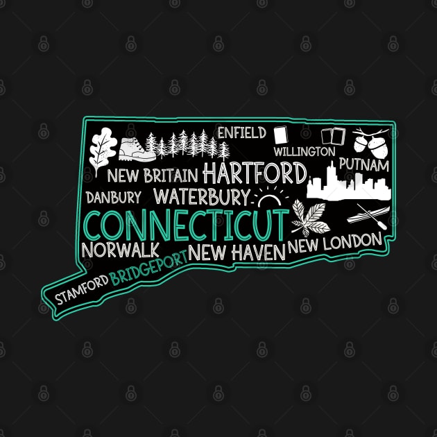 Connecticut Bridgeport cute map Waterbury New Haven Enfield Willington Putnam Norwalk Stamford Danbury by BoogieCreates