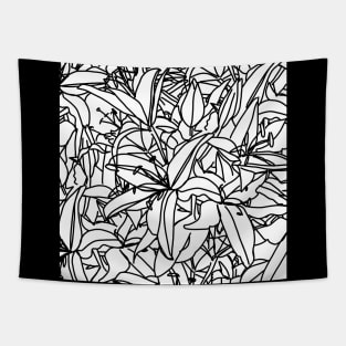 Lily Flowers Line Drawing Black and White Tapestry