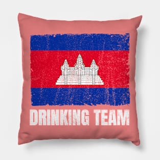 Cambodian Drinking Team Graphic for Men Women Funny Cambodia Flag Pillow