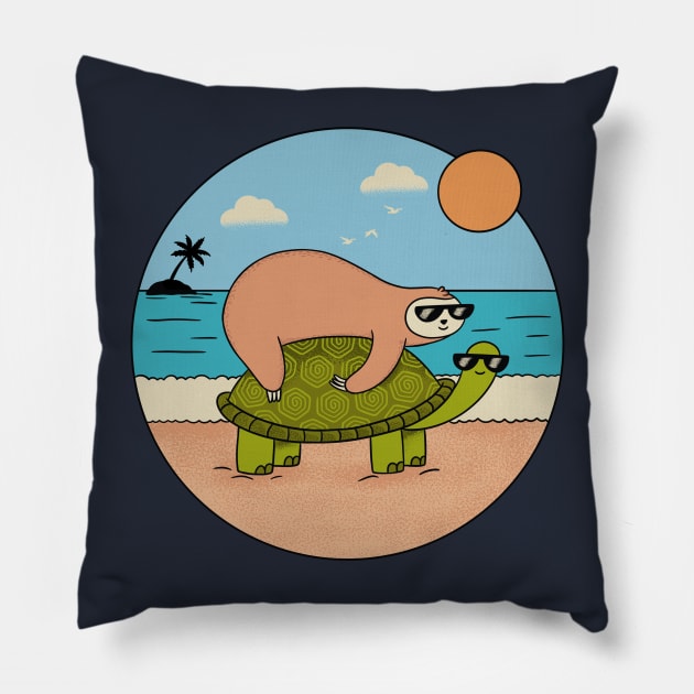 Sloth and turtle beach Pillow by coffeeman