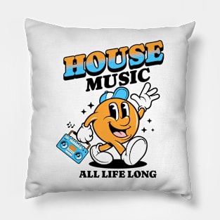 HOUSE MUSIC  - Retro Mascot All Life Long (black/orange/blue) Pillow