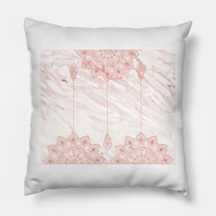 Beaded mandala drops on pink marble Pillow