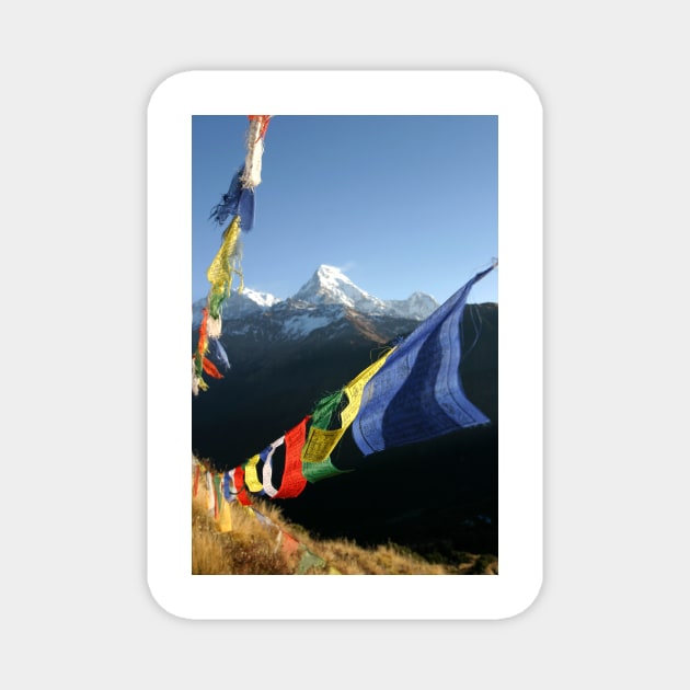 Buddhist Prayer Flags with Himalaya mountain peaks Magnet by Melissa Peltenburg Travel Photography