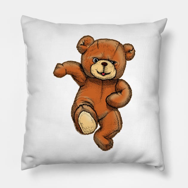 Teddy Bear Running Pillow by the Mad Artist