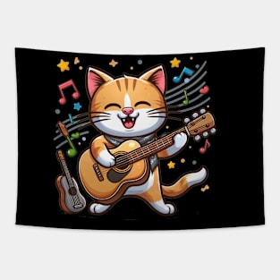 funny cat playing guitar - cat lover funny gifts for cat lover Tapestry