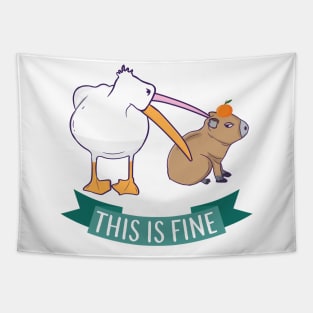 This is fine Meme funny Capybara dog Pelican Nihilism Tapestry