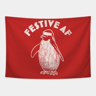 Festive AF Penguin - Funny Christmas Retro Vintage Xmas Tapestry