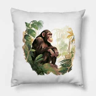 Cute Chimpanzee In Jungle Pillow