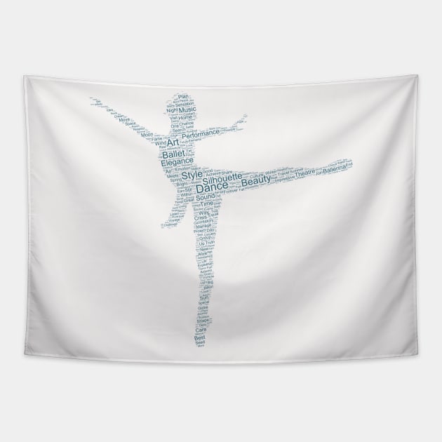 Dancer Lady Woman Silhouette Shape Text Word Cloud Tapestry by Cubebox