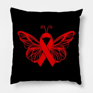 Awareness Ribbon Butterfly Red Pillow