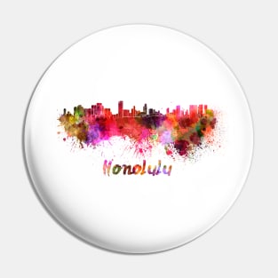 Honolulu skyline in watercolor Pin