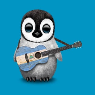 Baby Penguin Playing Nicaraguan Flag Guitar T-Shirt